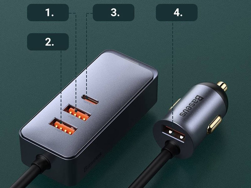 بهترین شارژر فندکی Baseus 120 وات چند دستگاهه