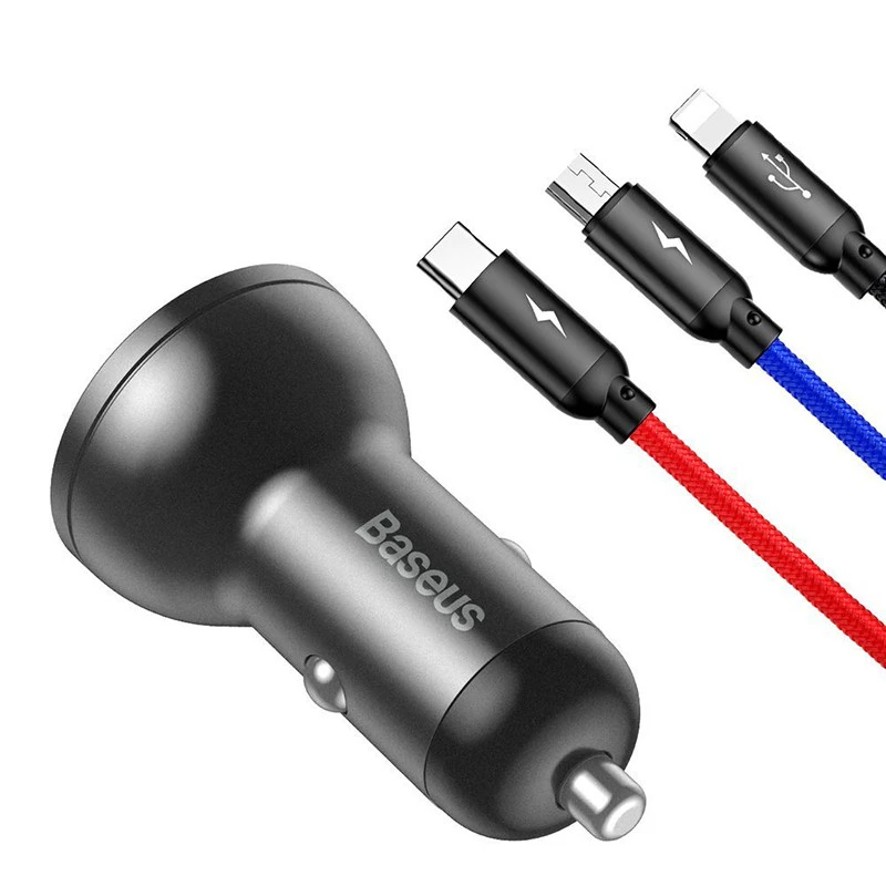 قیمت شارژر فندکی Baseus 24W 3-in-1 cable