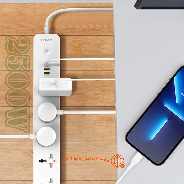 چندراهی برق و شارژر الدینیو مدل SC5319 با ۵ پریز و ۳ پورت USB