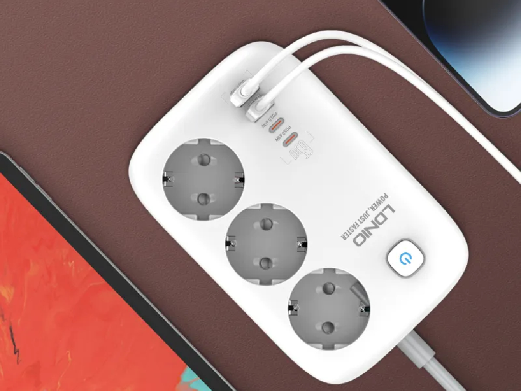 چندراهی برق و شارژر LDNIO SE3436 GaN با ۳ پریز و ۴ پورت USB