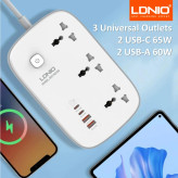 چندراهی برق و شارژر LDNIO SC3416 GaN با ۳ پریز برق و ۴ پورت USB
