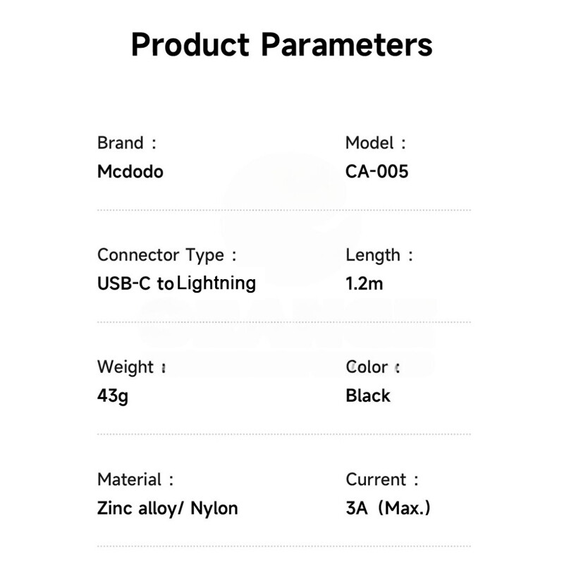 کابل تایپ-سی به لایتنینگ مکدودو Mcdodo CA-005 طول ۱.۲ متر | شارژ سریع PD ۳۶ وات