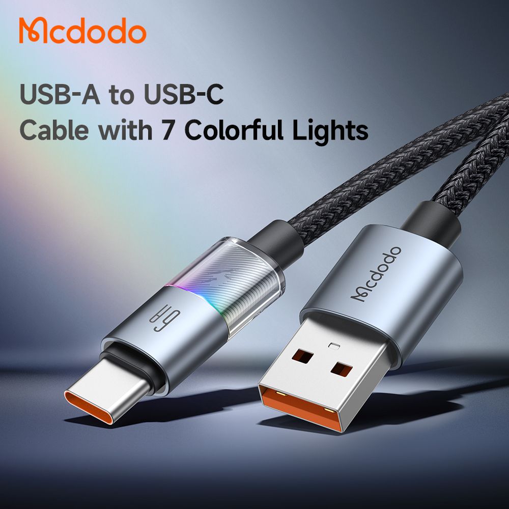 کابل شارژ Type-C مکدودو Mcdodo CA-8180 طول ۱.۲ متر | فست شارژ با چراغ رنگی