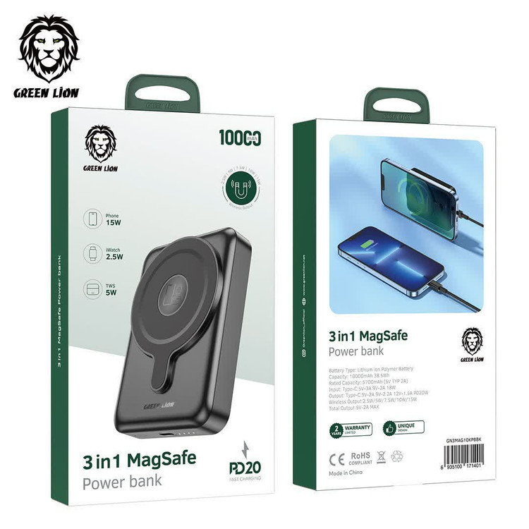 پاوربانک Green 3In1 با پورت USB‑C و USB‑A