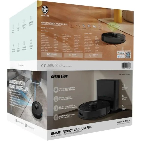 جاروبرقی رباتیک هوشمند گرین لاین مدل Smart Robot Vacuum Pro – مکش ۴۰۰۰ Pa